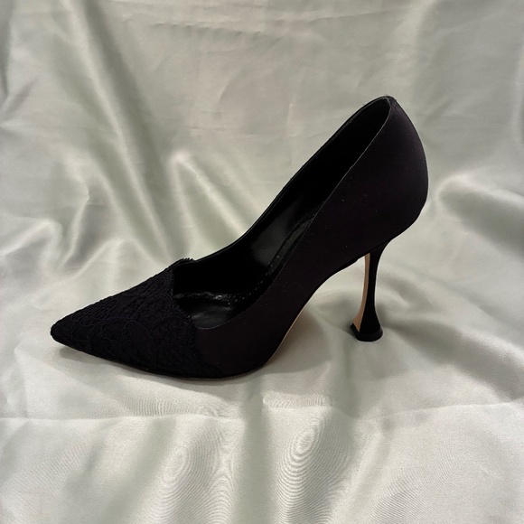 Manolo Blahnik Black Satin & Lace 100mm Pumps Size 36 Made In Italy Worn Twice❗️ - Picture 1 of 12